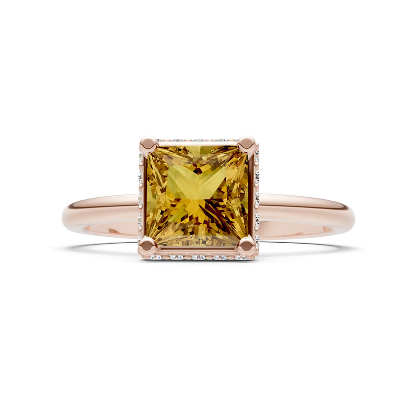 Citrine Princess Cut Hidden Double Halo Engagement Ring