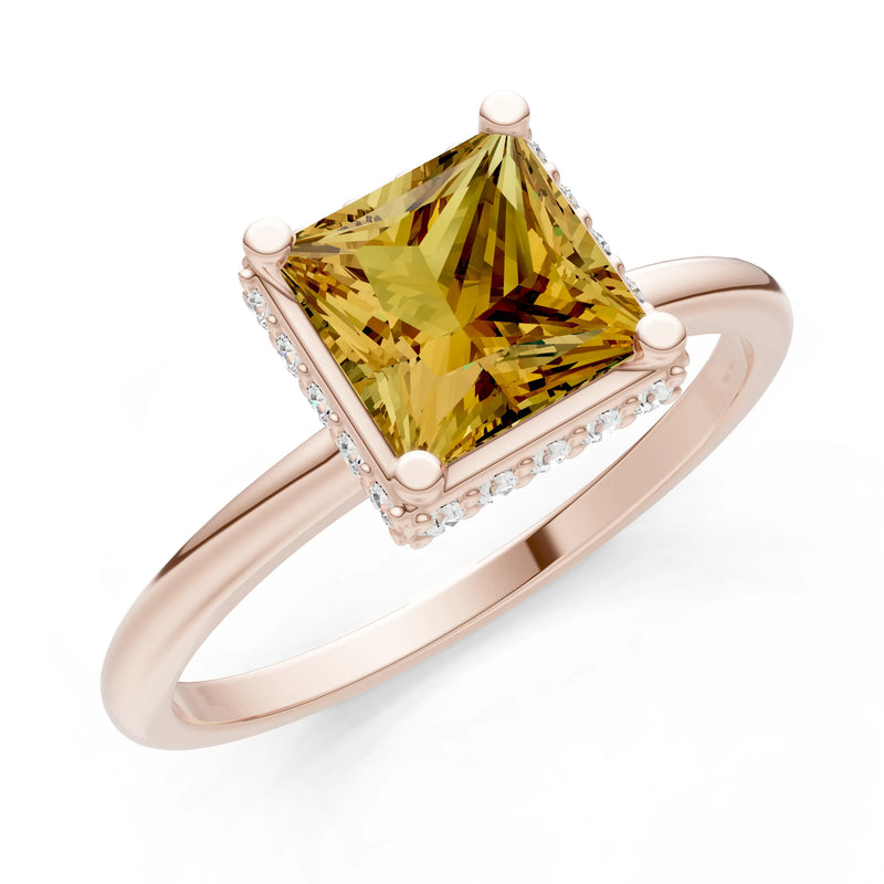 Citrine Princess Cut Hidden Double Halo Engagement Ring