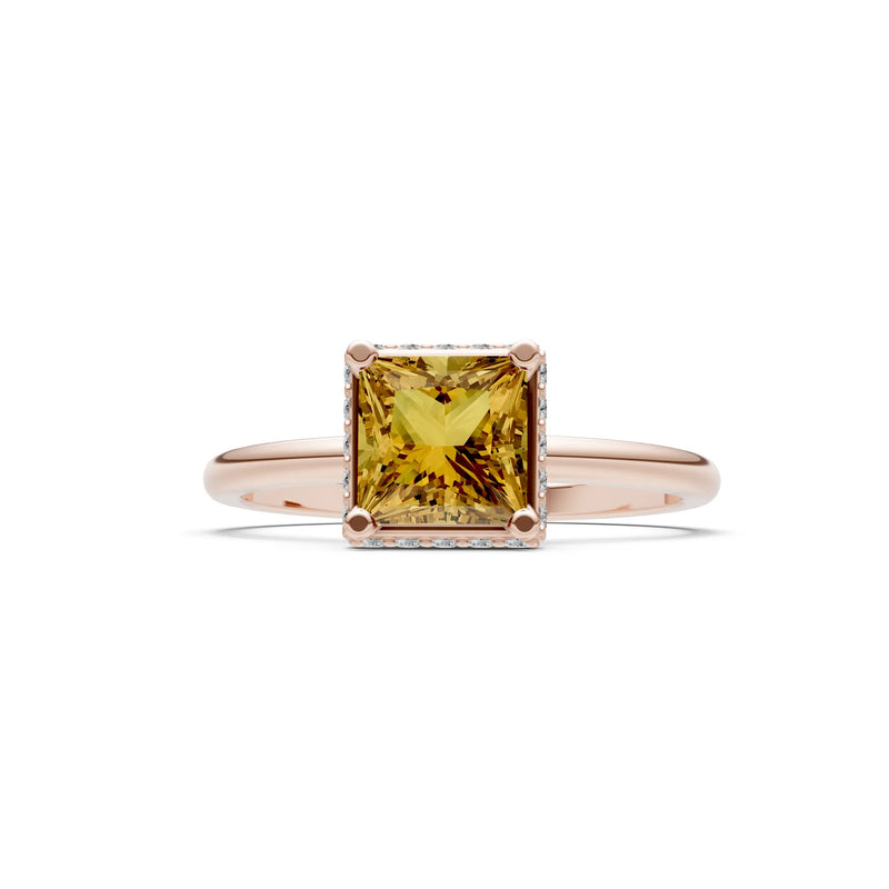 Princess-Cut Hidden Double Halo Diamonds Engagement Ring
