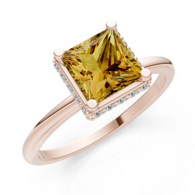 Princess-Cut Hidden Double Halo Diamonds Engagement Ring