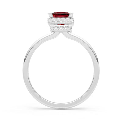 Garnet Princess Cut Hidden Double Halo Engagement Ring