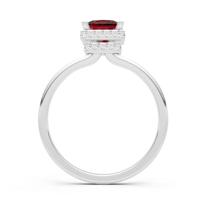 Garnet Princess Cut Hidden Double Halo Engagement Ring