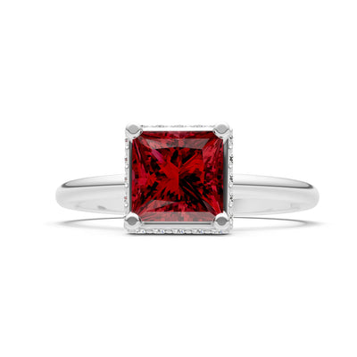 Garnet Princess Cut Hidden Double Halo Engagement Ring