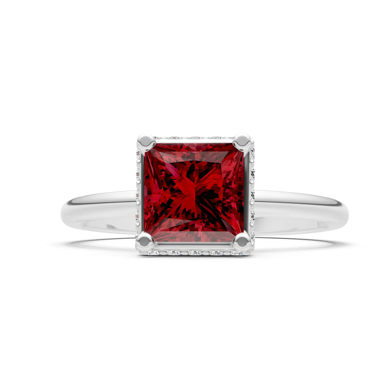 Garnet Princess Cut Hidden Double Halo Engagement Ring