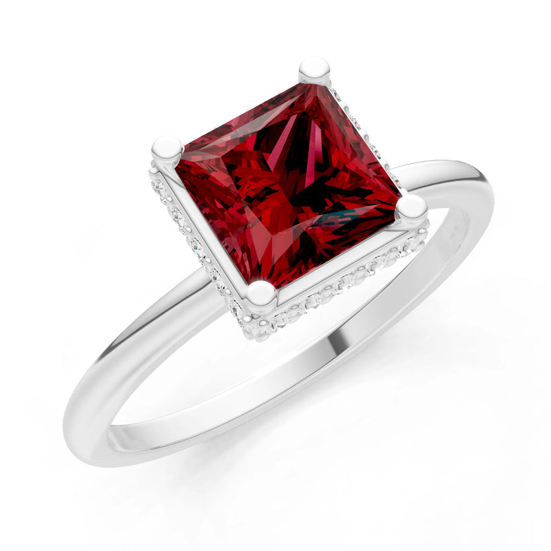Garnet Princess Cut Hidden Double Halo Engagement Ring