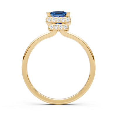 London Blue Topaz Princess Cut Hidden Double Halo Engagement Ring