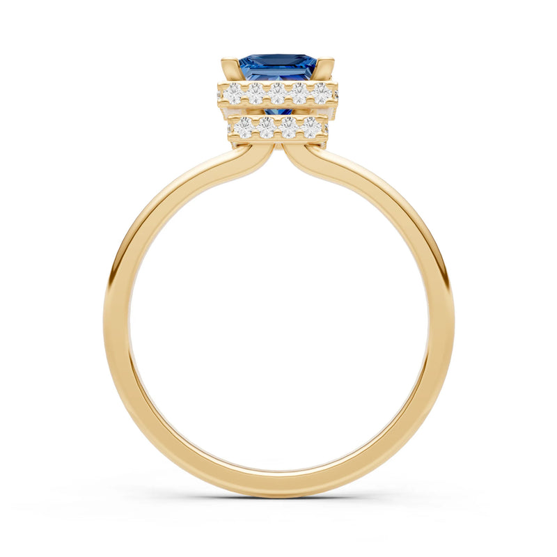 London Blue Topaz Princess Cut Hidden Double Halo Engagement Ring