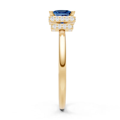 London Blue Topaz Princess Cut Hidden Double Halo Engagement Ring