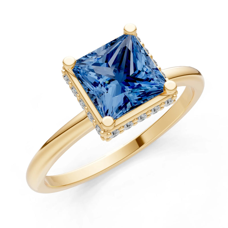 Princess-Cut Hidden Double Halo Diamonds Engagement Ring