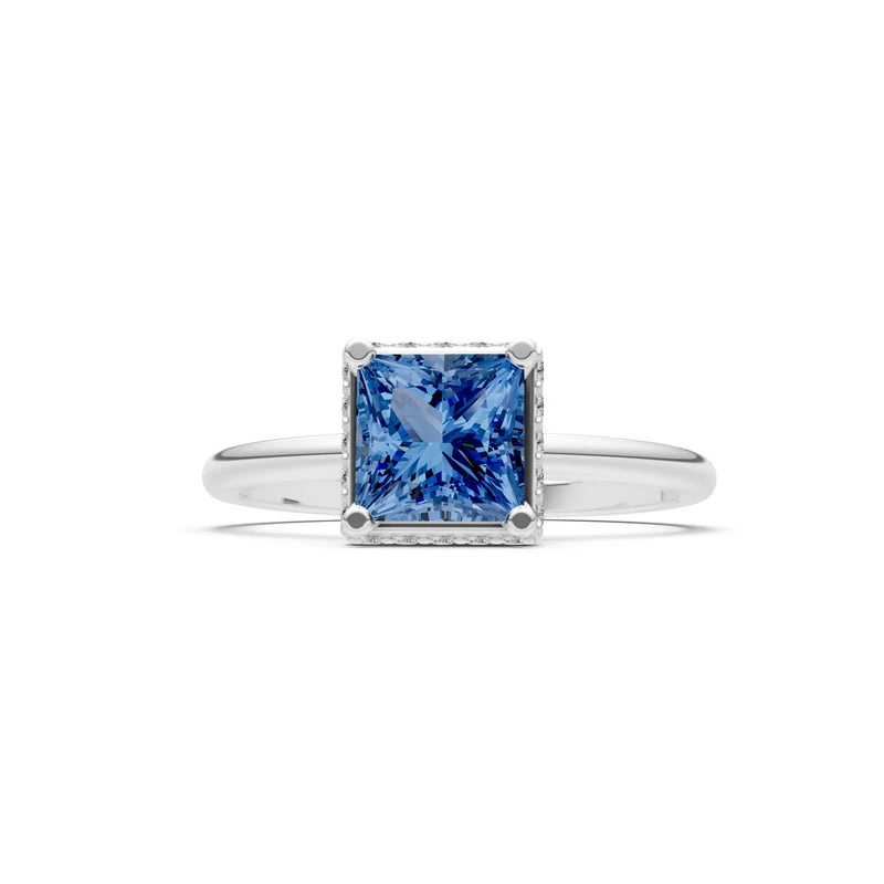 Princess-Cut Hidden Double Halo Diamonds Engagement Ring