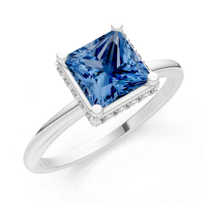 Princess-Cut Hidden Double Halo Diamonds Engagement Ring