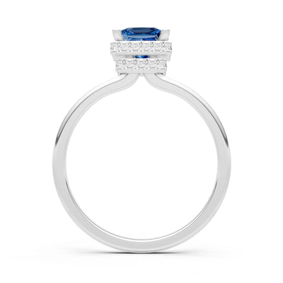 London Blue Topaz Princess Cut Hidden Double Halo Engagement Ring