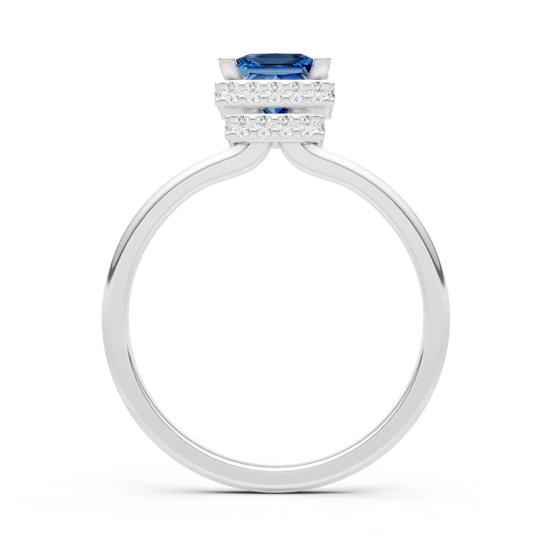 London Blue Topaz Princess Cut Hidden Double Halo Engagement Ring