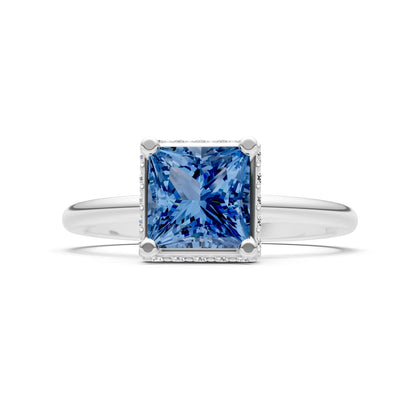 London Blue Topaz Princess Cut Hidden Double Halo Engagement Ring