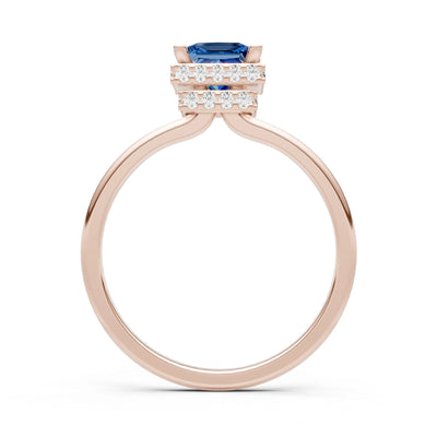 London Blue Topaz Princess Cut Hidden Double Halo Engagement Ring