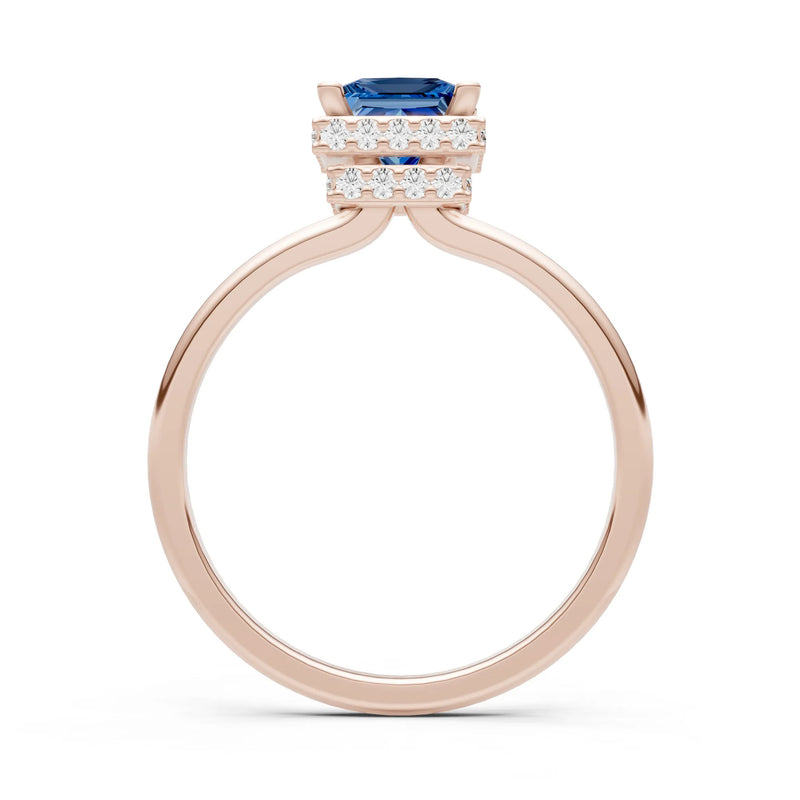 London Blue Topaz Princess Cut Hidden Double Halo Engagement Ring