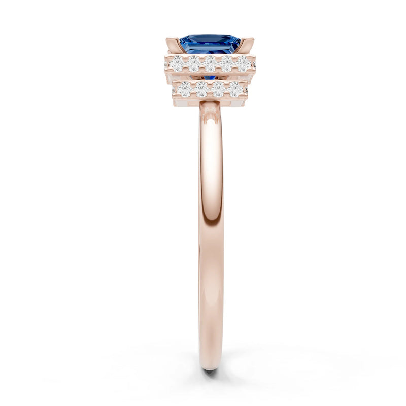 London Blue Topaz Princess Cut Hidden Double Halo Engagement Ring