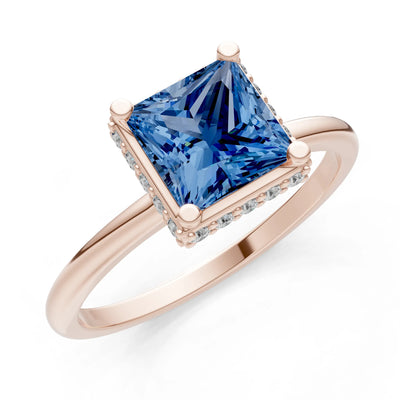 Princess-Cut Hidden Double Halo Diamonds Engagement Ring