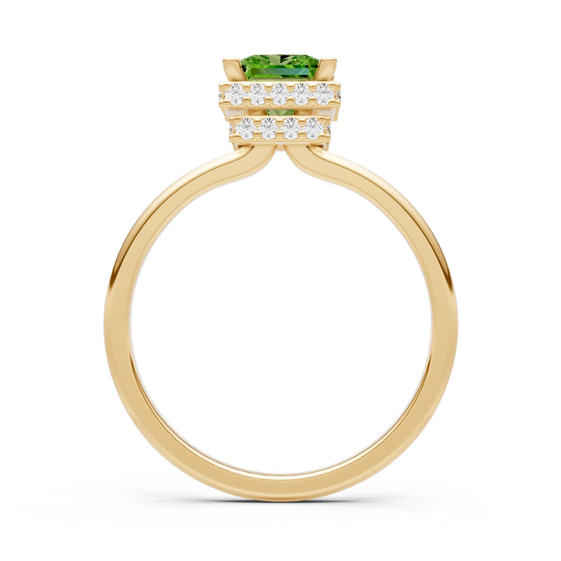 Peridot Princess Cut Hidden Double Halo Engagement Ring
