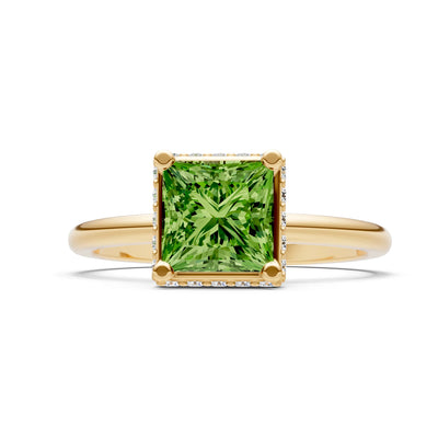Peridot Princess Cut Hidden Double Halo Engagement Ring