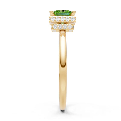 Peridot Princess Cut Hidden Double Halo Engagement Ring