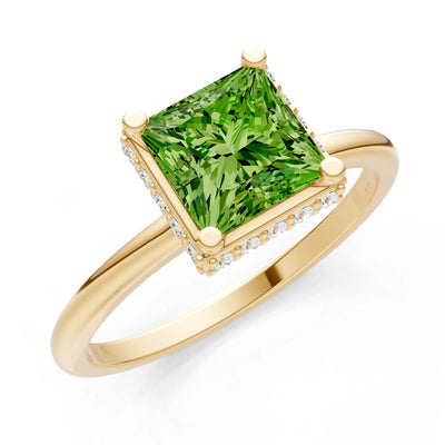 Peridot Princess Cut Hidden Double Halo Engagement Ring