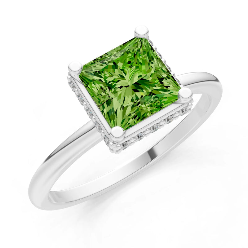 Princess-Cut Hidden Double Halo Diamonds Engagement Ring