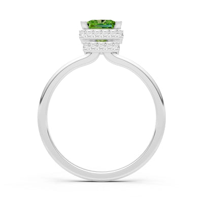 Peridot Princess Cut Hidden Double Halo Engagement Ring