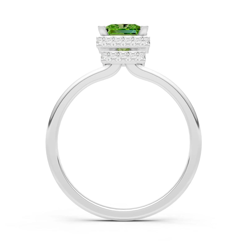 Peridot Princess Cut Hidden Double Halo Engagement Ring
