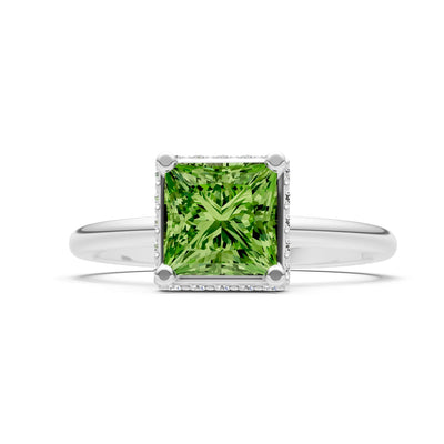 Peridot Princess Cut Hidden Double Halo Engagement Ring
