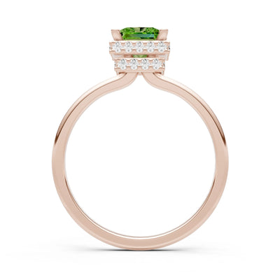 Peridot Princess Cut Hidden Double Halo Engagement Ring