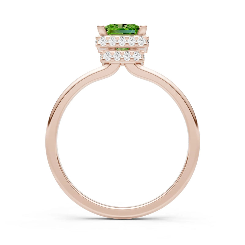 Peridot Princess Cut Hidden Double Halo Engagement Ring