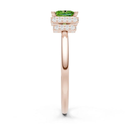 Peridot Princess Cut Hidden Double Halo Engagement Ring