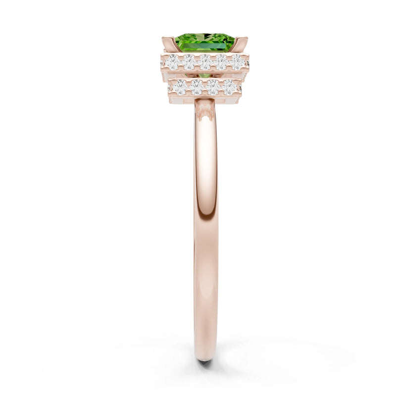 Peridot Princess Cut Hidden Double Halo Engagement Ring