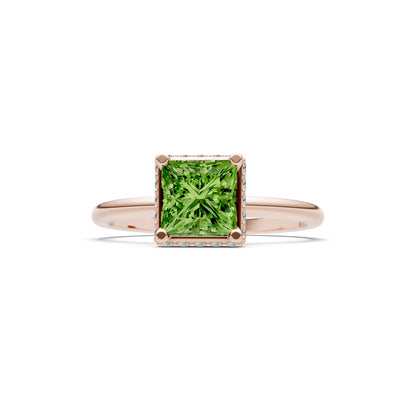 Princess-Cut Hidden Double Halo Diamonds Engagement Ring