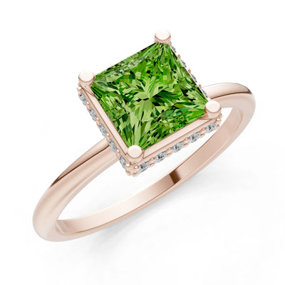 Princess-Cut Hidden Double Halo Diamonds Engagement Ring