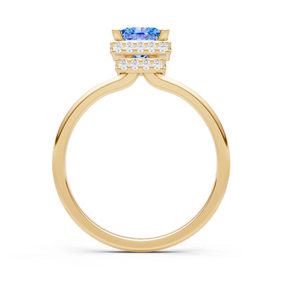 Swiss Blue Topaz Princess Cut Hidden Double Halo Engagement Ring