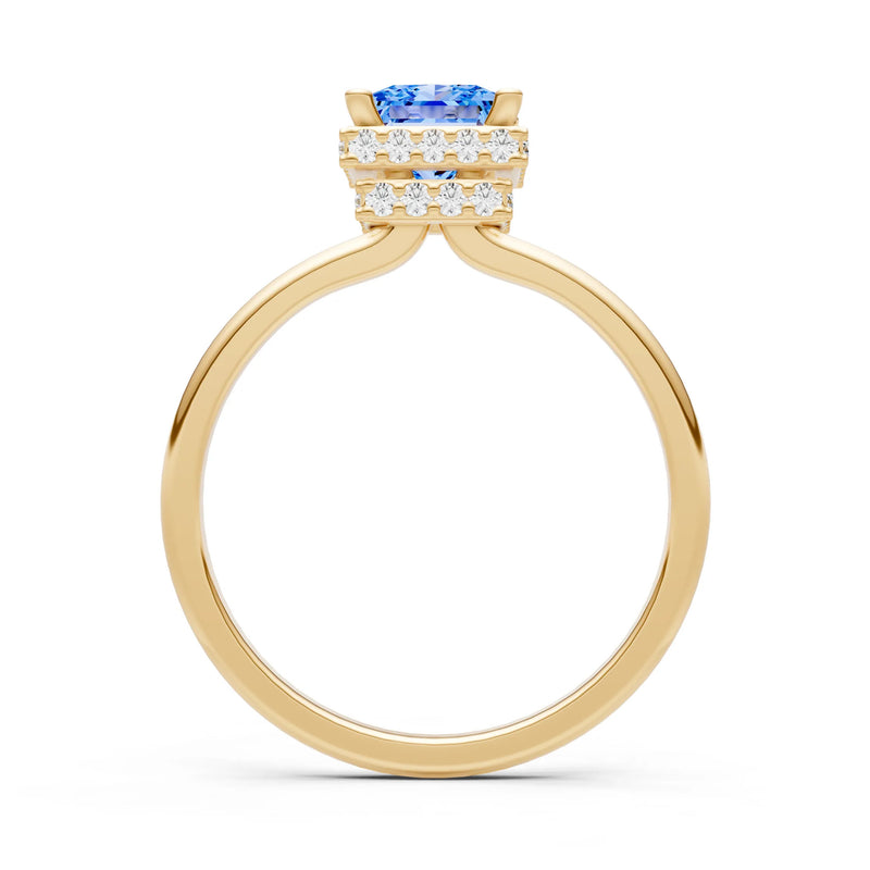 Swiss Blue Topaz Princess Cut Hidden Double Halo Engagement Ring