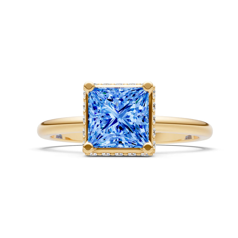 Swiss Blue Topaz Princess Cut Hidden Double Halo Engagement Ring