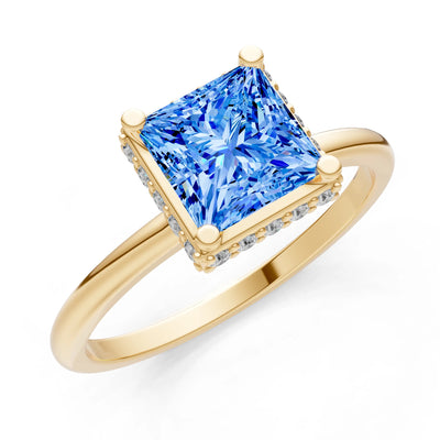 Princess-Cut Hidden Double Halo Diamonds Engagement Ring