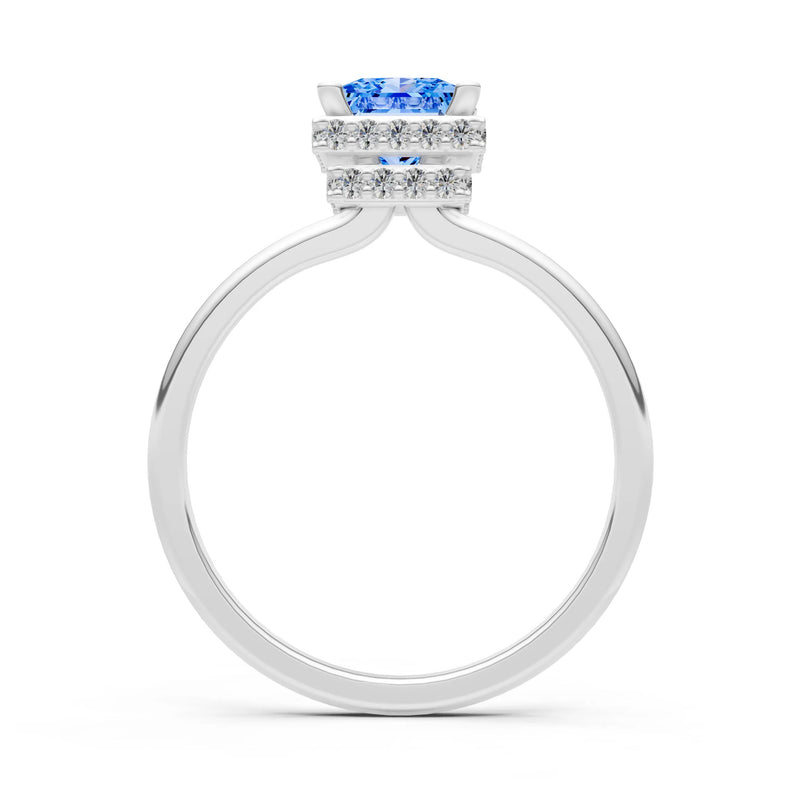 Princess-Cut Hidden Double Halo Diamonds Engagement Ring