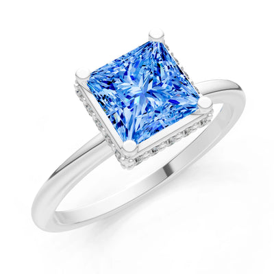 Princess-Cut Hidden Double Halo Diamonds Engagement Ring
