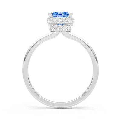 Swiss Blue Topaz Princess Cut Hidden Double Halo Engagement Ring