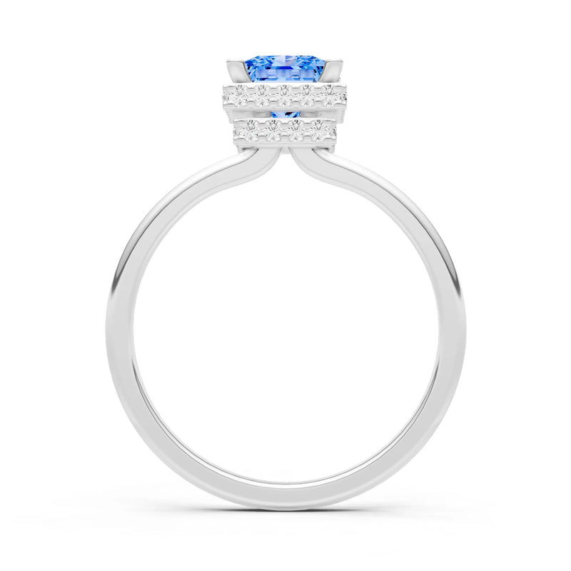 Swiss Blue Topaz Princess Cut Hidden Double Halo Engagement Ring