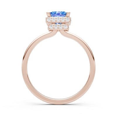 Swiss Blue Topaz Princess Cut Hidden Double Halo Engagement Ring