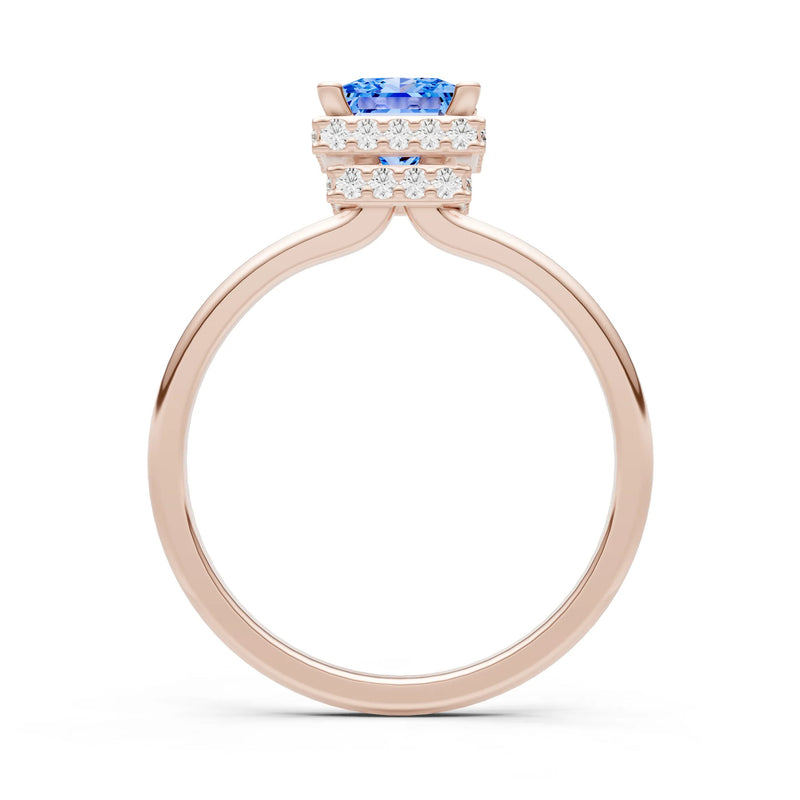 Swiss Blue Topaz Princess Cut Hidden Double Halo Engagement Ring
