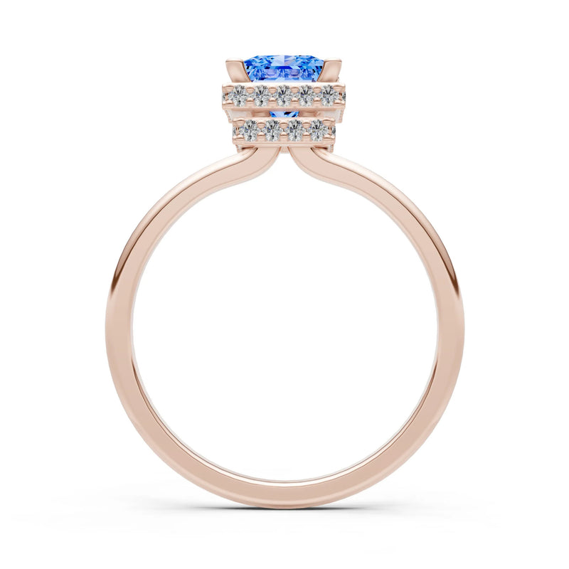 Princess-Cut Hidden Double Halo Diamonds Engagement Ring