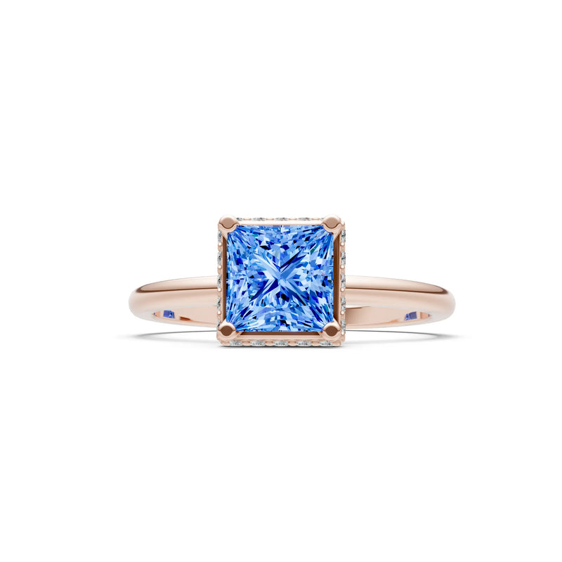 Princess-Cut Hidden Double Halo Diamonds Engagement Ring