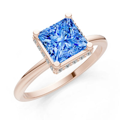 Princess-Cut Hidden Double Halo Diamonds Engagement Ring
