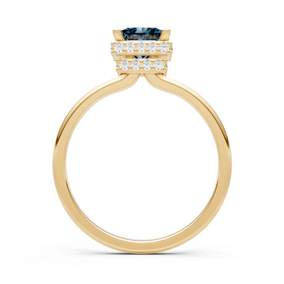 Alexandrite Princess Cut Hidden Double Halo Engagement Ring